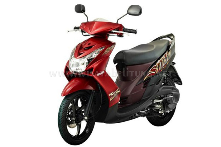 Rental motor yamaha mio soul belitung warna merah maroon